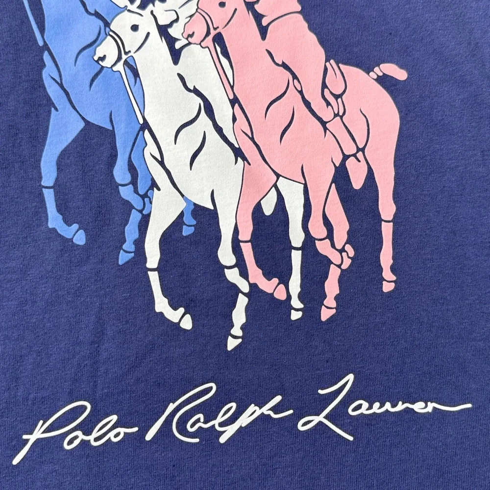 Polo Ralph Lauren 3 Big Pony Jersey Hooded T Shirt‎ Hoodie XXL Navy Long Sleeve